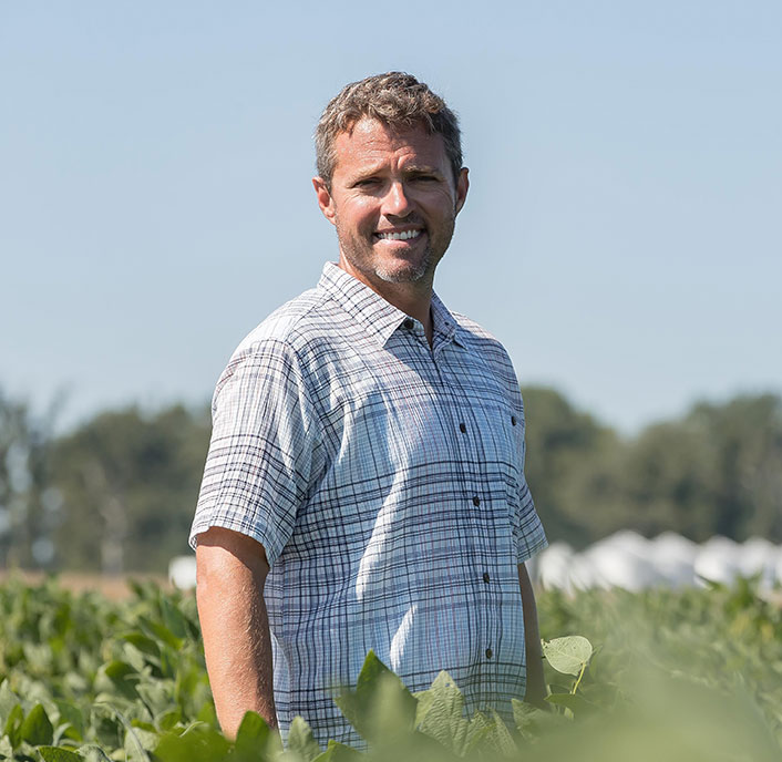 Illinois Soybean Association member Brian Atteberry in a soybean field