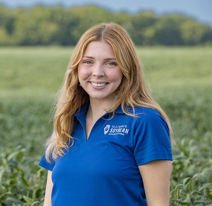Key-Olivia Illinois Soybean Association member Olivia Key in a soybean field