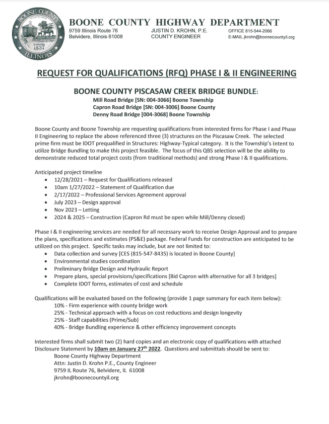 Example of RFQ for Boone – McHenry County Bridge Bundling RFQ Project
