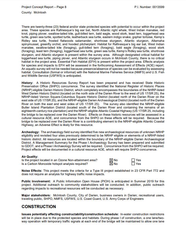 GDOT Approved Concept Report McIntosh County Bridge Replacement