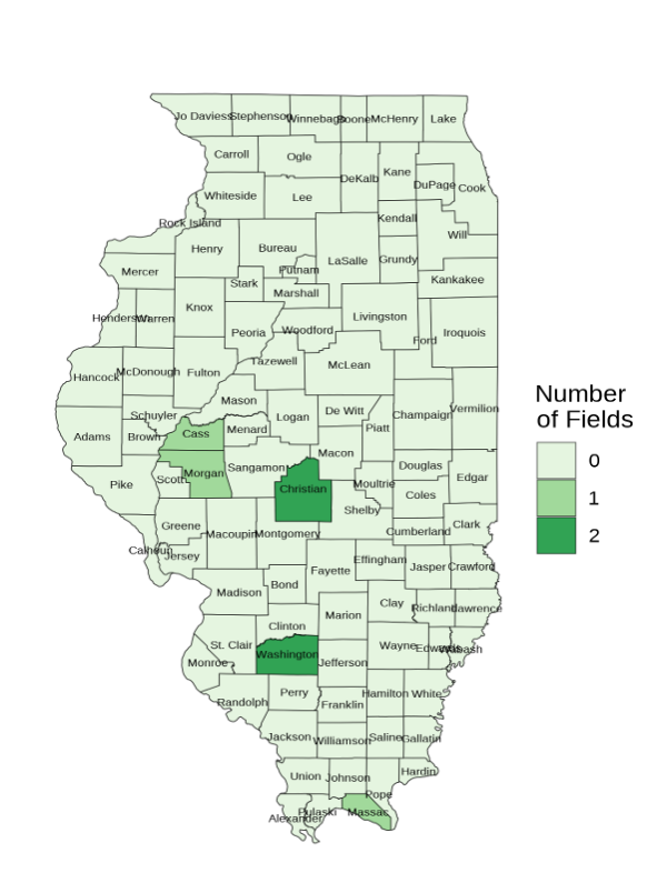 Ongoing on-farm trial locations by IL county